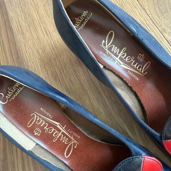 Vintage 60s 70s Imperial Block 2.5” Heel Shoes Navy Blue Black Red Grey 7 - Picture 7 of 11